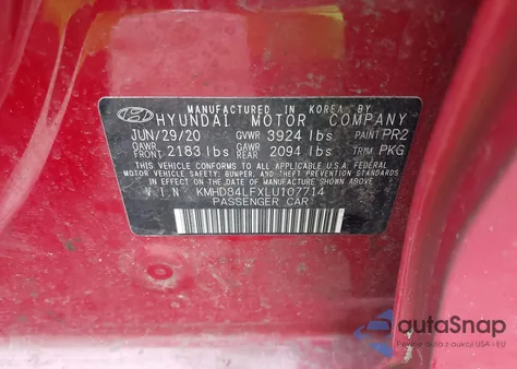 2020 Hyundai Elantra Value Edition из США, поврежденный, VIN KMHD84LFXLU107714